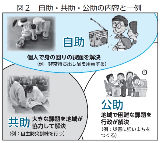 自助、共助、公助の一例図